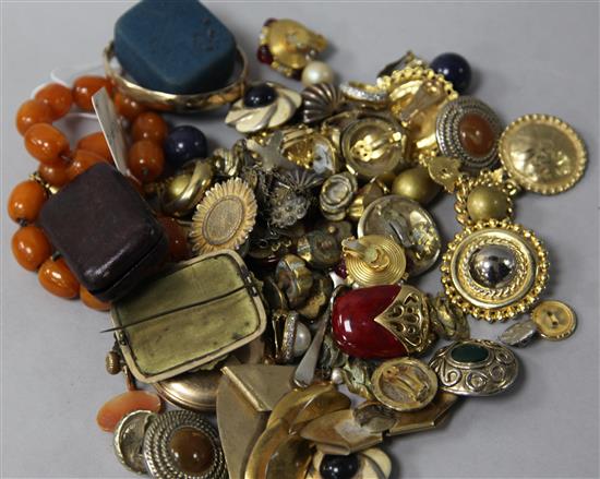 A gold plated pocket watch and mixed costume jewellery.